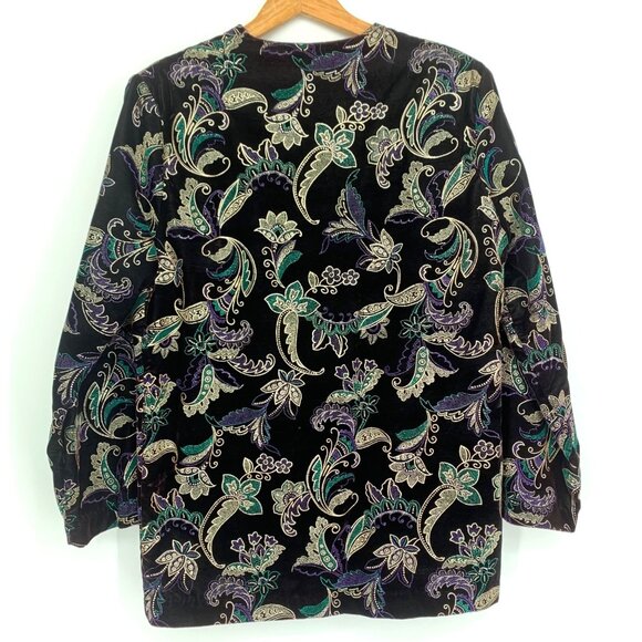 Vtg Velvet Blazer Jacket Très Paquette Byer M Black Green Gold Shoulder Pads 80s - Picture 12 of 13